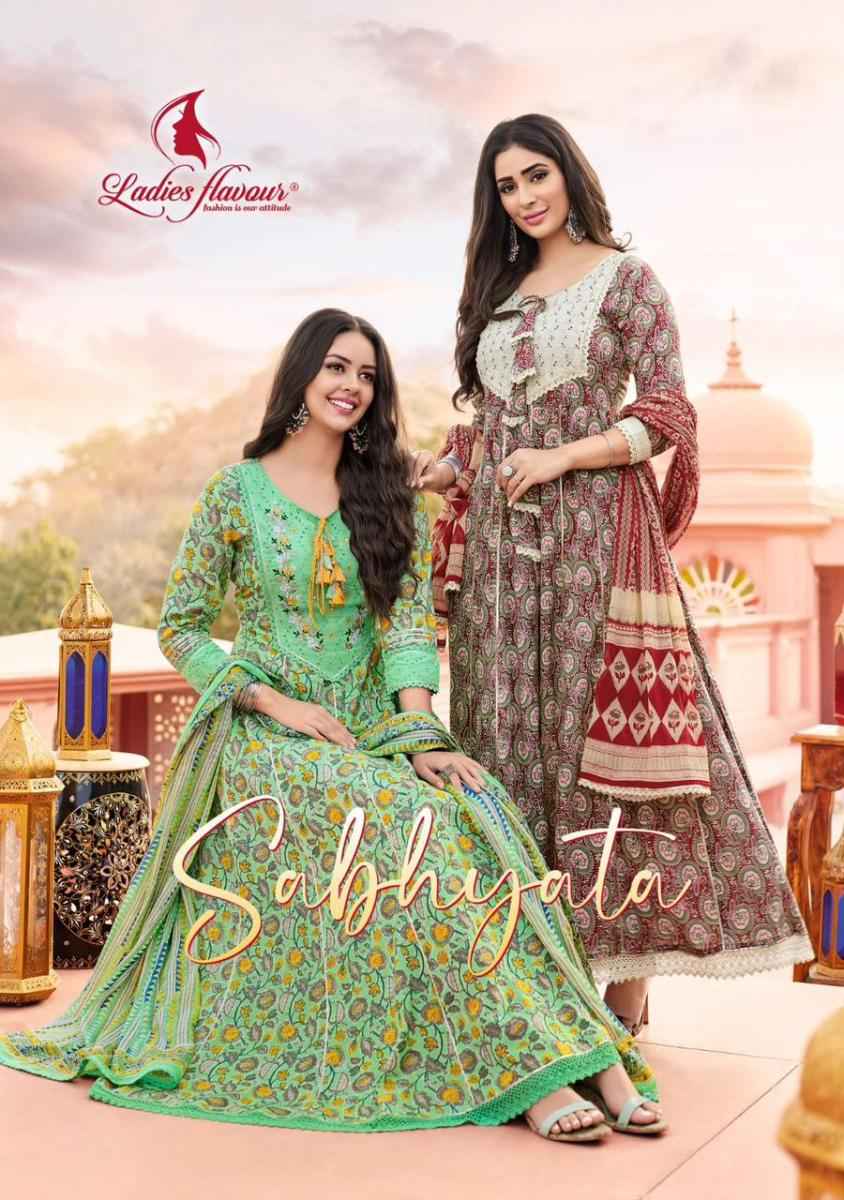 Ladies Flaour Sabhyata Cotton Anarkali Gown With Dupatta 4 pcs Catalogue