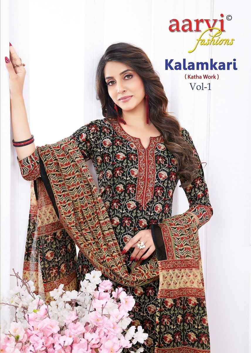 Aarvi Kalamkari Vol 1 Cotton Kurti Combo With Katha Work 8 pcs Catalogue