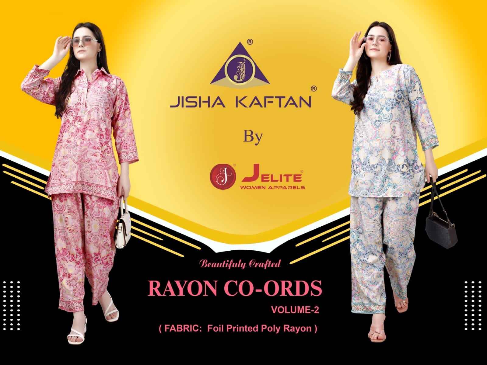 Jelite Jisha Kaftan Rayon Co-Ords Vol  2 Rayon Coord Set 6 pcs Catalogue