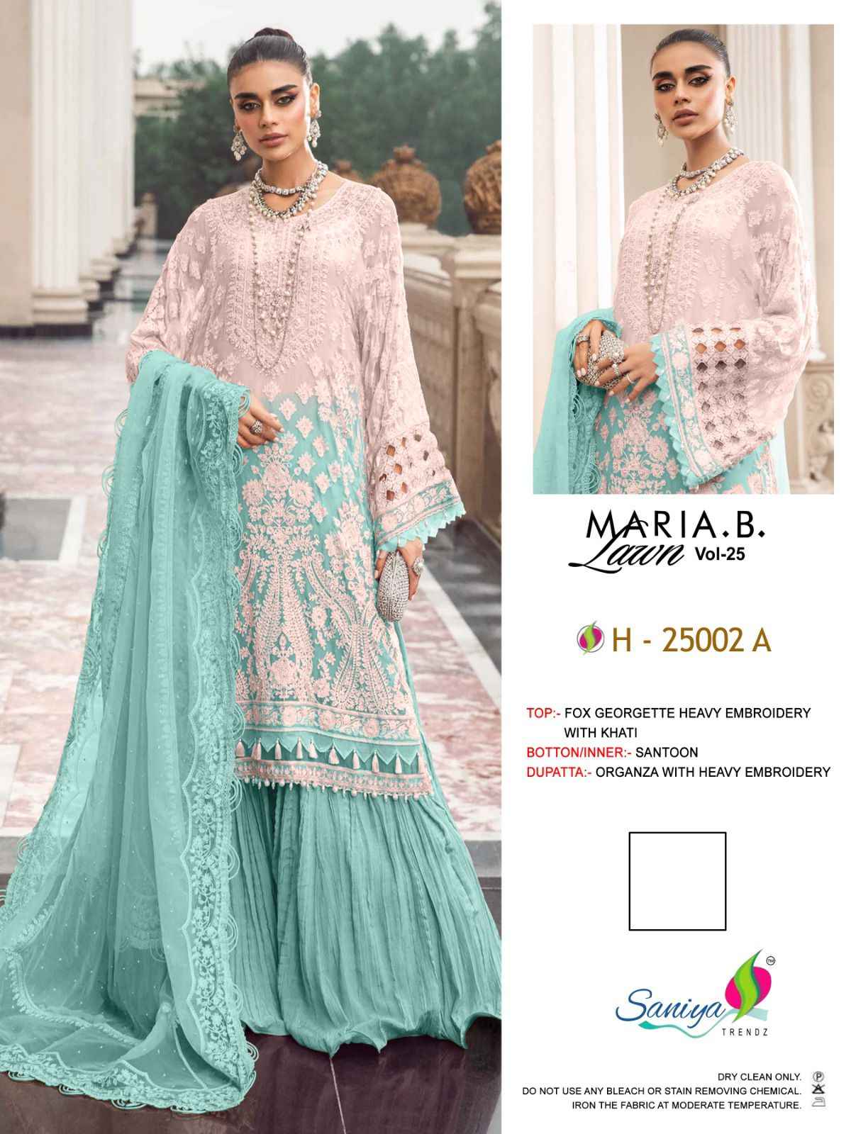 Saniya Trendz Maria B Lawn Vol 25 Georgette Dress Material 3 pcs Catalogue