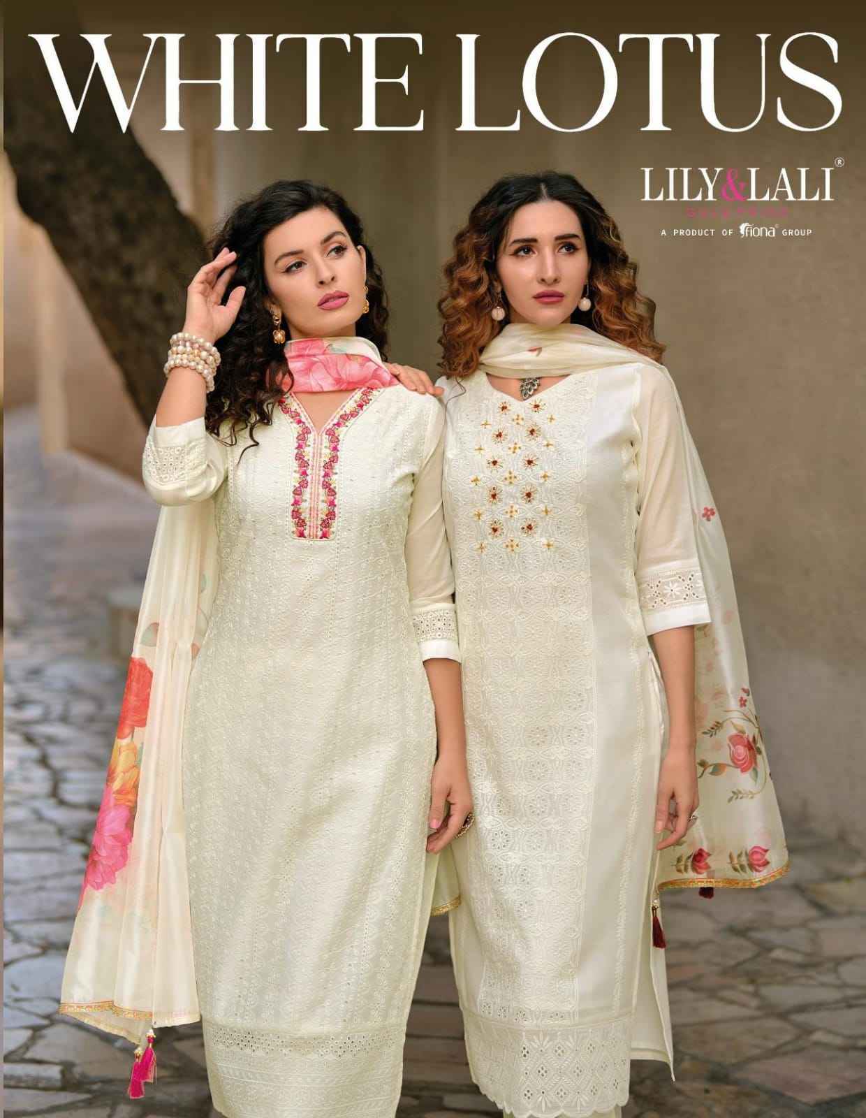 Lily & Lali White Lotus Chanderi Silk Readymade Suit 6 pcs Cataloge