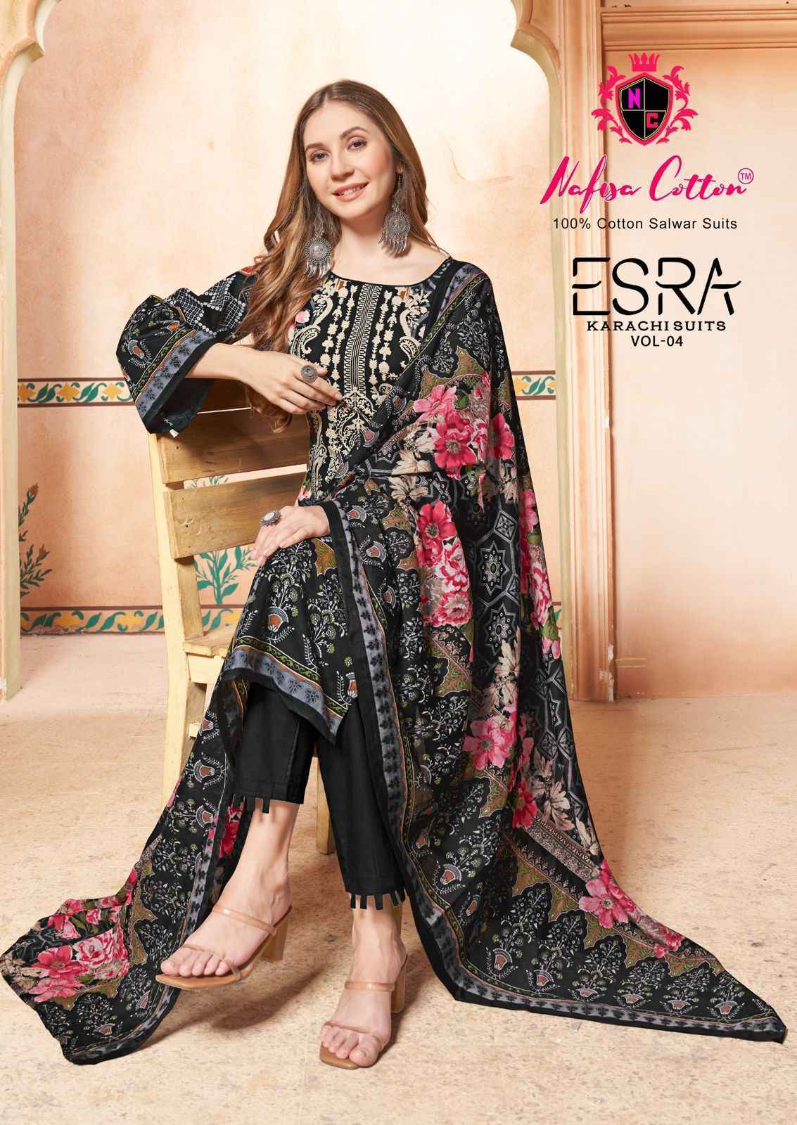 Nafisa Cotton Esra Karachi Vol-4 Cotton Dress Material 6 Pc Catalog