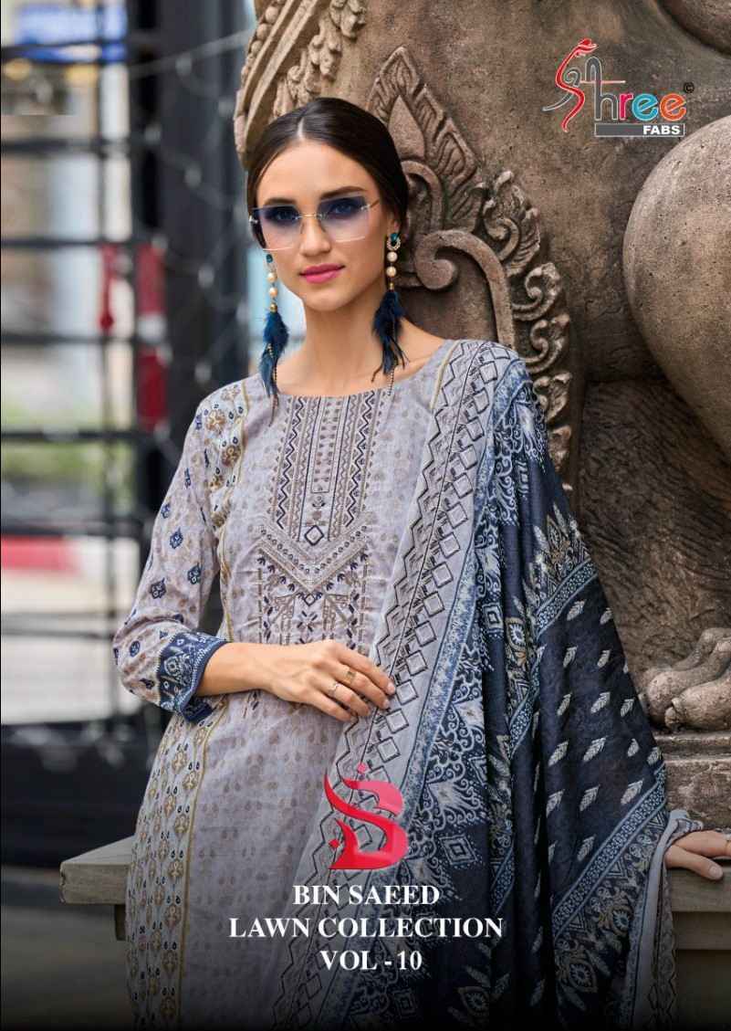 Shraddha Designer Bin Saeed Lawn Collection Vol-10 Cotton Dress Material 6 pc Cataloge