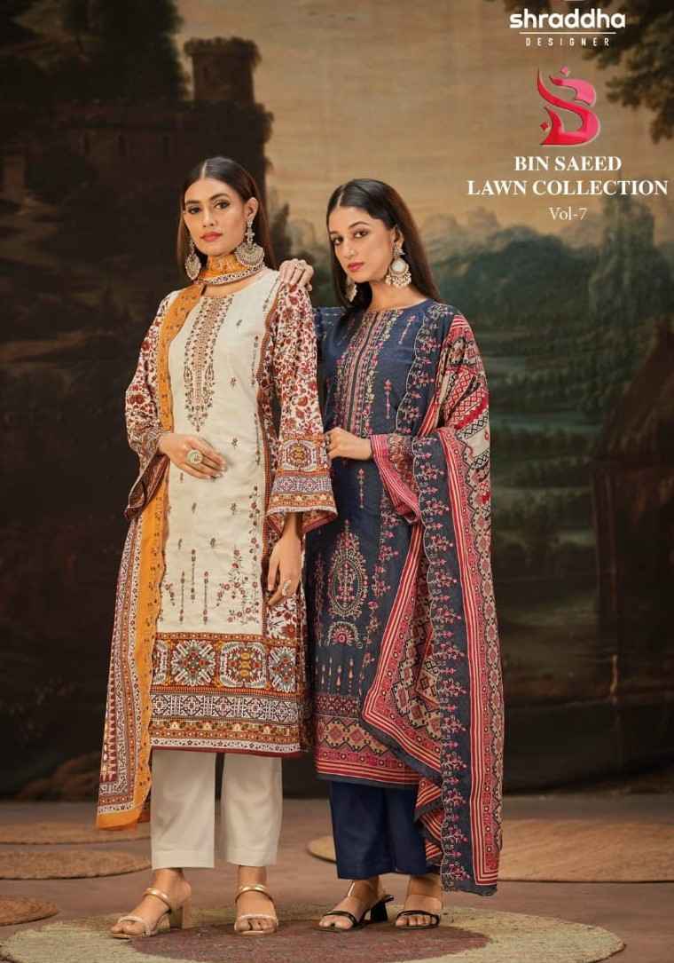 Shraddha Designer Bin Saeed Lawn Collection Vol-7 Cotton Dress Material 8 pcs Catalogue