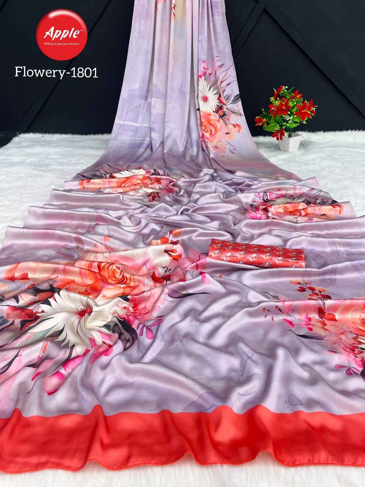 Apple Flowery Vol-18 Japan Satin Saree 8 Pc Catalog