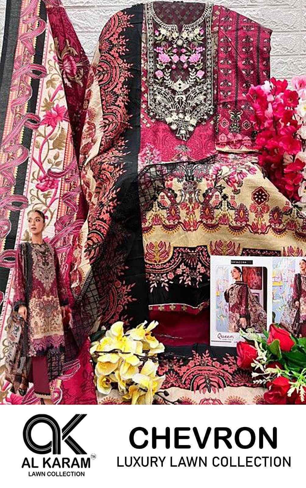 Al Karam Chevron Luxury Lawn Collection Cotton Dress Material 4 pcs Catalogue