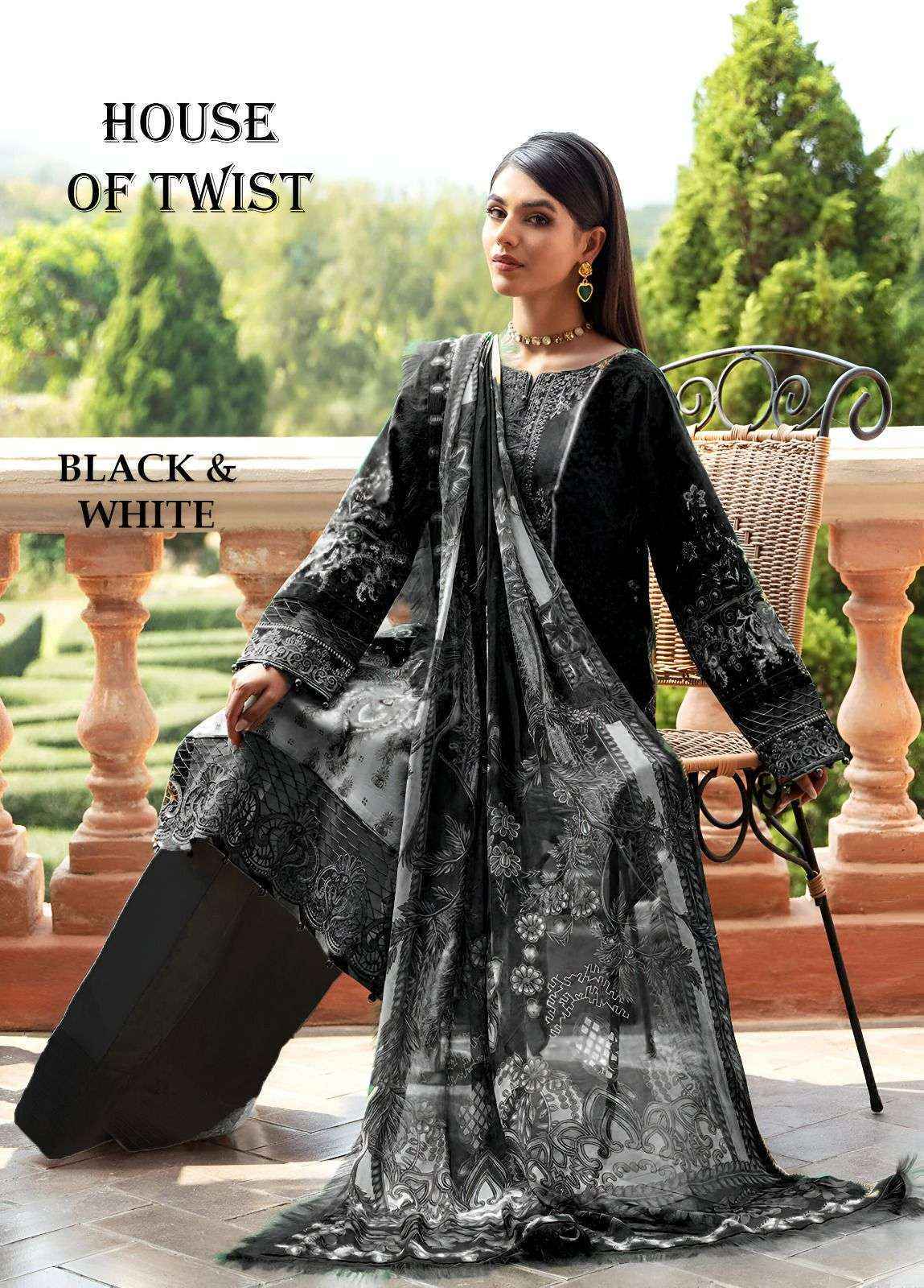 House Of Twist Black & White Cotton Dress Material 6 pcs Catalogue