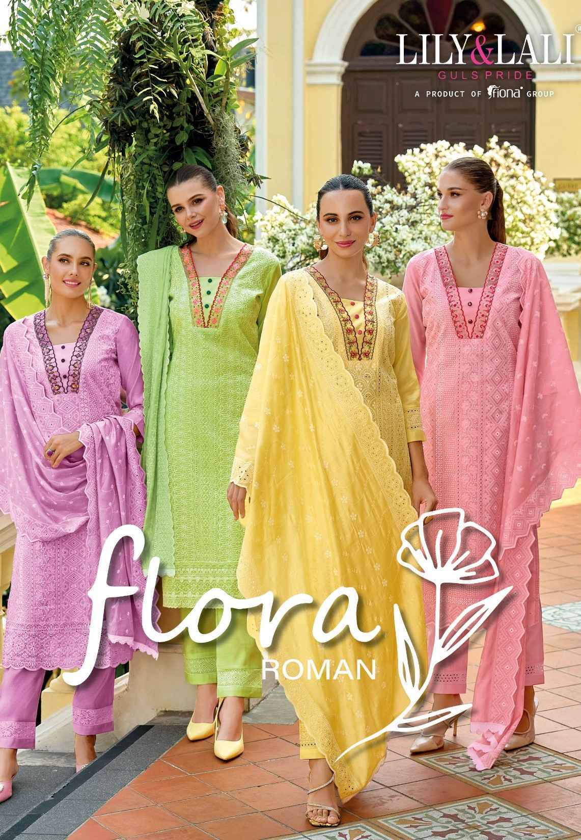 Lily & Lali Flora Roman Readymade Bored Schffli Dress 6 pcs Catalogue