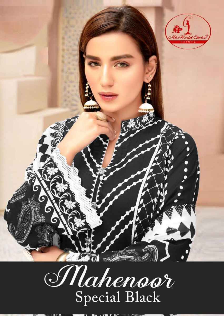 Miss World Choice Mahenoor Special Black Lawn Cotton Dress Material 6 pcs Catalogue