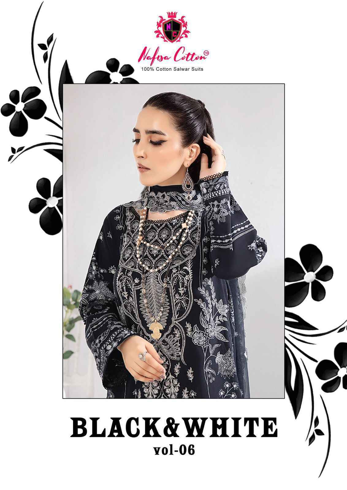 Nafisa Black And White Karachi Queen Vol-6 Cotton Dress Material 6 Pc Catalog