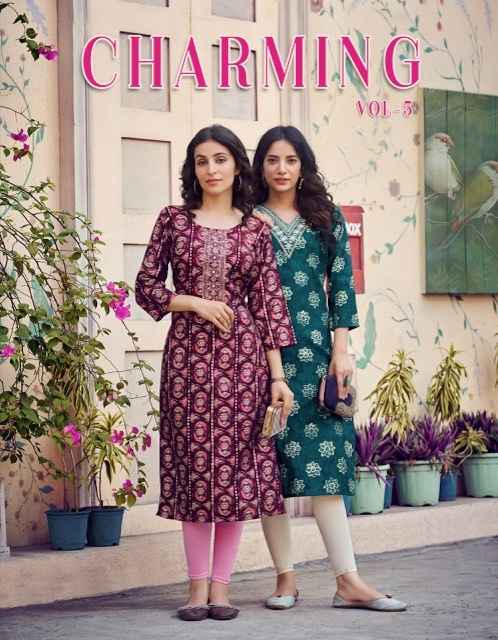 Radhika Charming Vol 5 Chanderi Kurti 6 pcs Catalogue