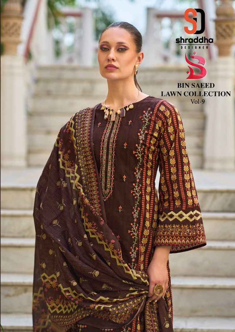  Shraddha Designer Bin Saeed Lawn Collection Vol-9 Cotton Dress Material 4 pc Cataloge