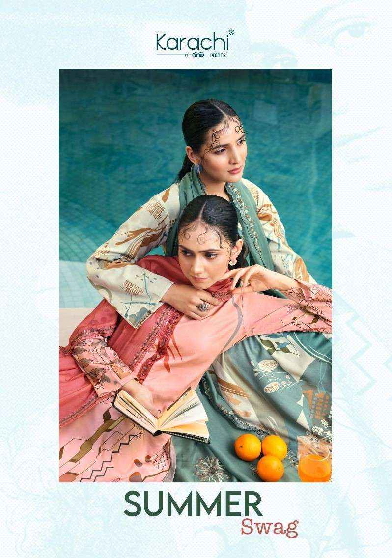 Kesar Karachi Prints Summer Swag Jam Satin Dress Material 4 pcs Catalogue