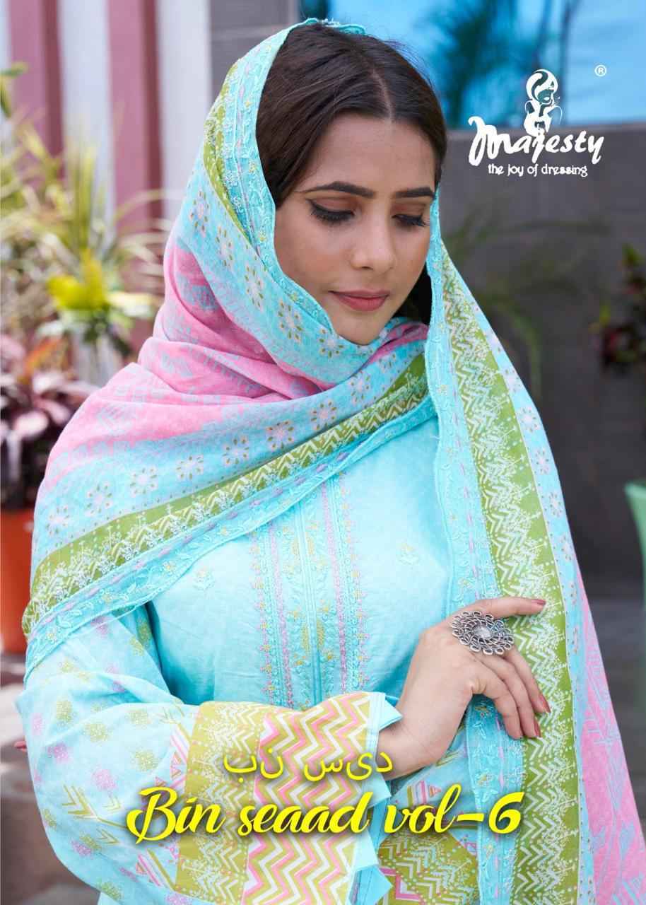 Majesty Bin Saeed Vol-6 Lawn Cotton Dress Material 4 Pc Catalog