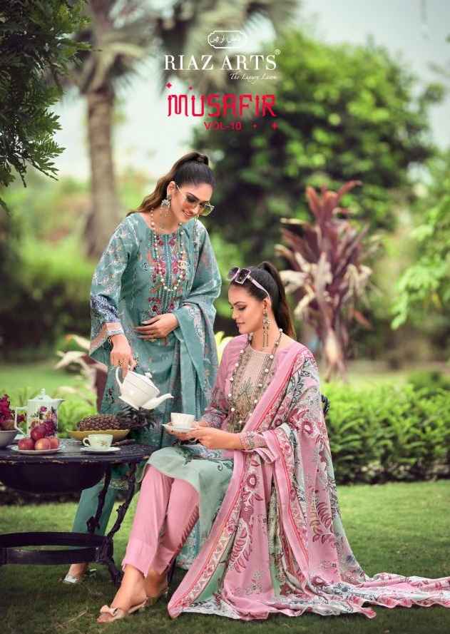 Riaz Arts Musafir Vol 10 Lawn Cotton Dress Material 8 pcs Catalogue