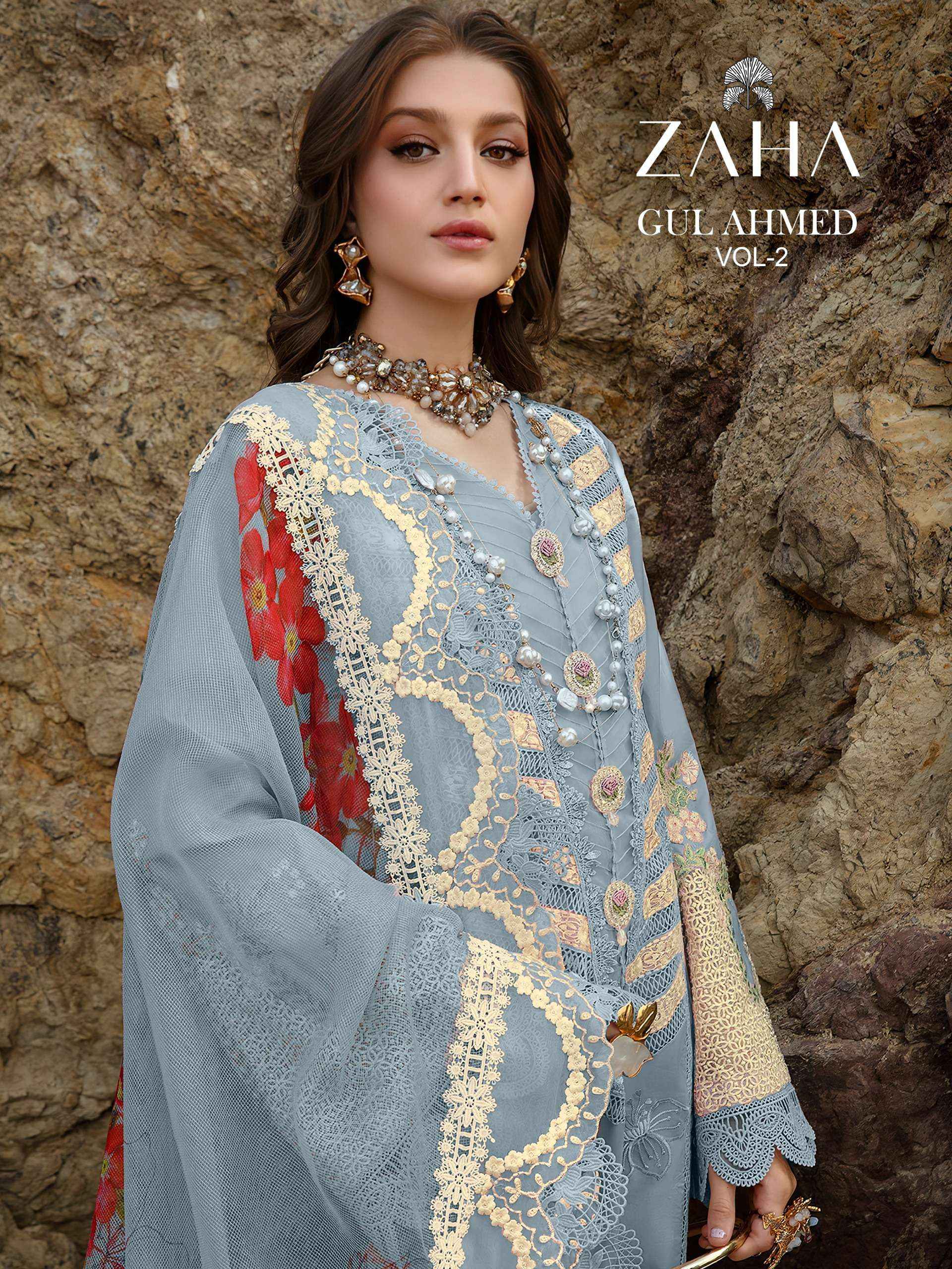 Zaha Gul Ahmed Vol 2 Cambric Cotton Dress Material 4 pcs Catalogue