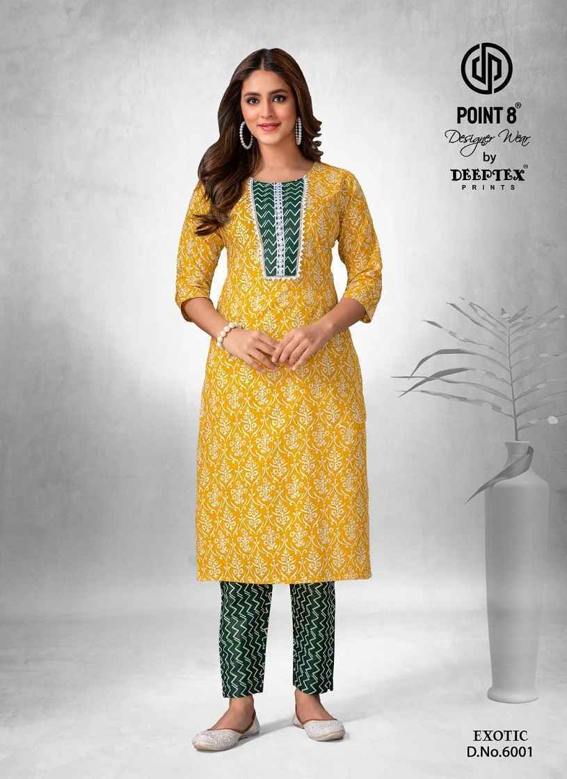 Deeptex Exotic Vol-6 Cotton Kurti With Pant 8 pcs Catalogue