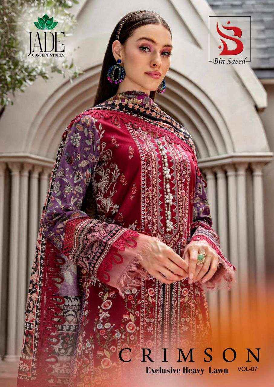 Jade Crimson Exclusive Heavy Lawn Collection Vol 7 Readymade Lawn Cotton Dress 6 pc Cataloge