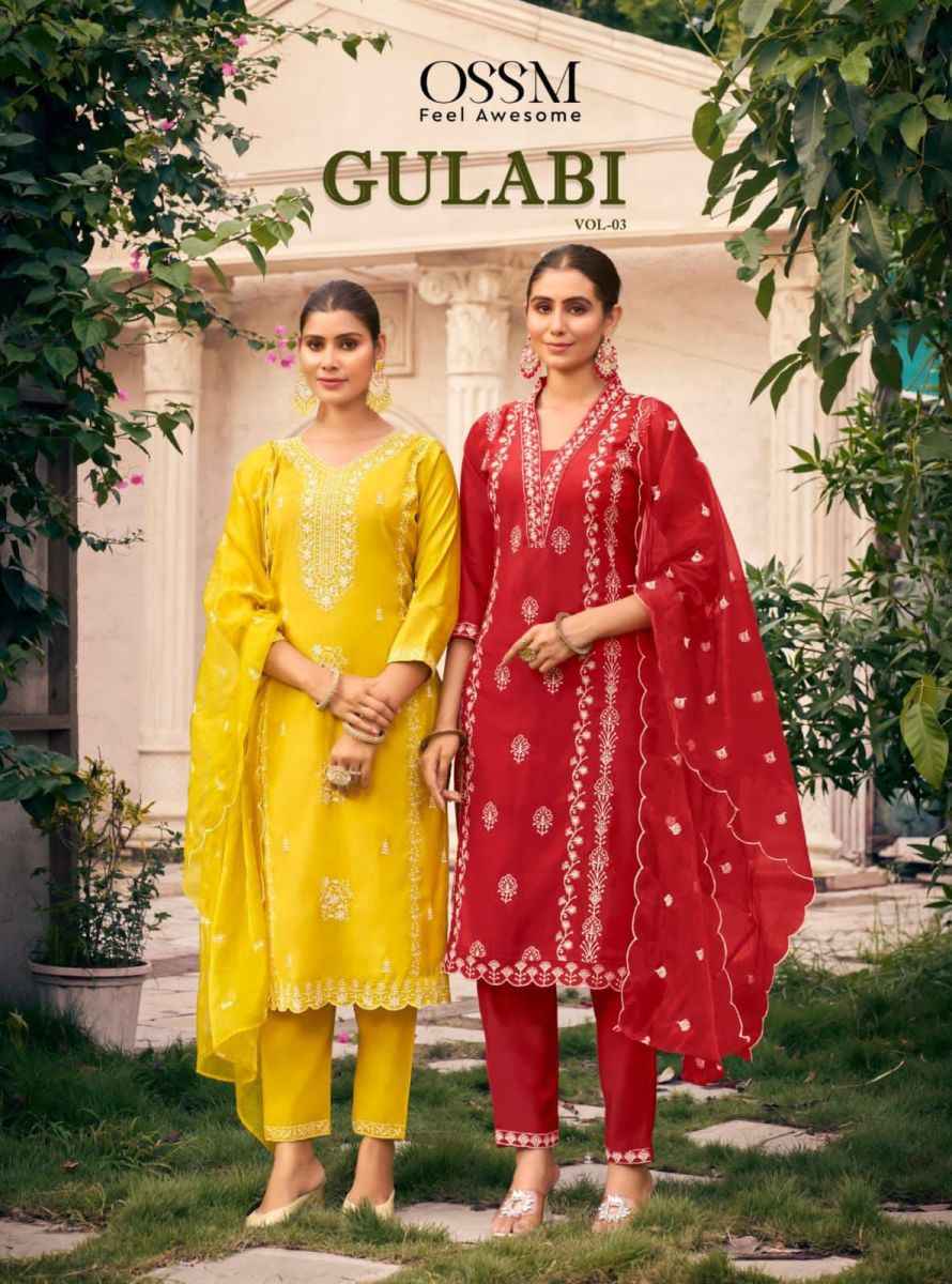 Ossm Gulabi Vol-3 Readymade Viscos Roman Silk Dress 6 Pc Catalog