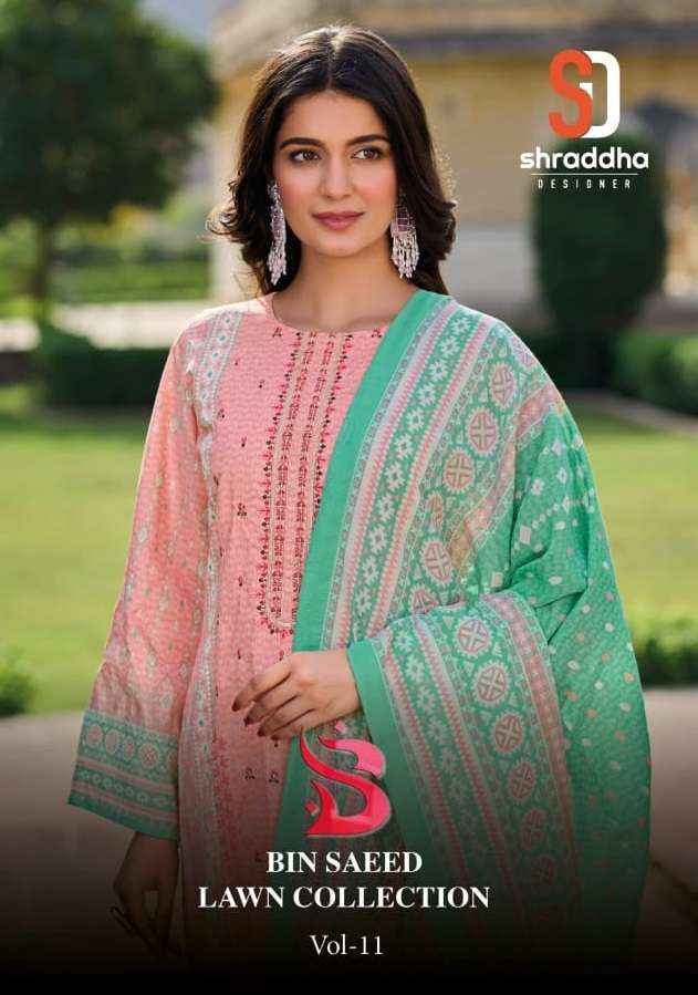 Shraddha Designer Bin Saeed Lawn Collection Vol-11 Cotton Dress Material 4 pc Cataloge