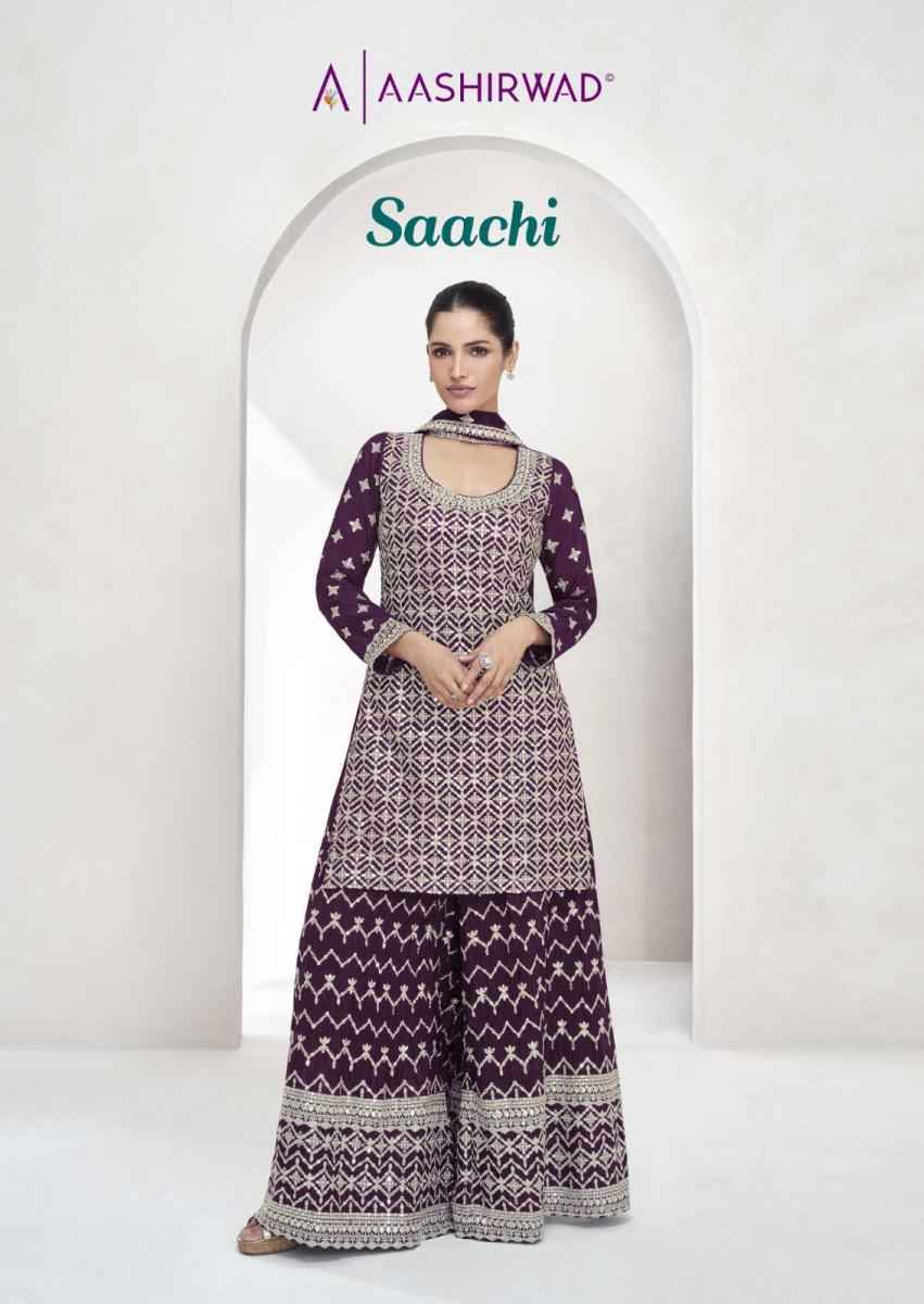 Aashirwad Creation Saachi Readymade Chinon Silk Dress 4 pcs Catalogue