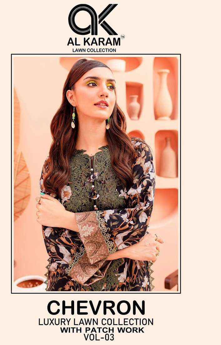 Al Karam Chevron Luxury Lawn Collection Vol 3 Cotton Dress Material 4 pcs Catalogue