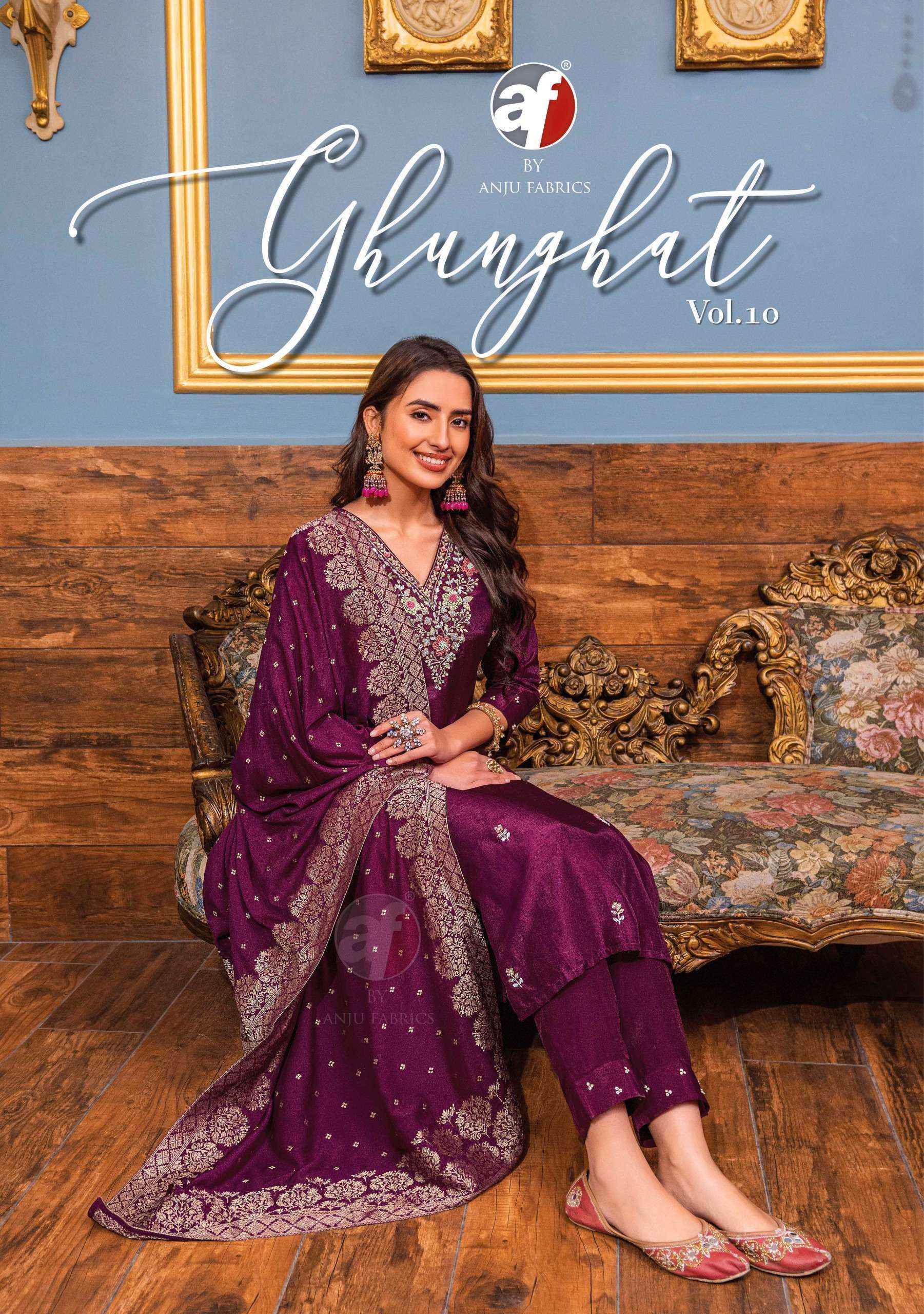 Anju Fabrics Ghunghat Vol 10 Readymade Silk Dress 6 pcs Catalogue