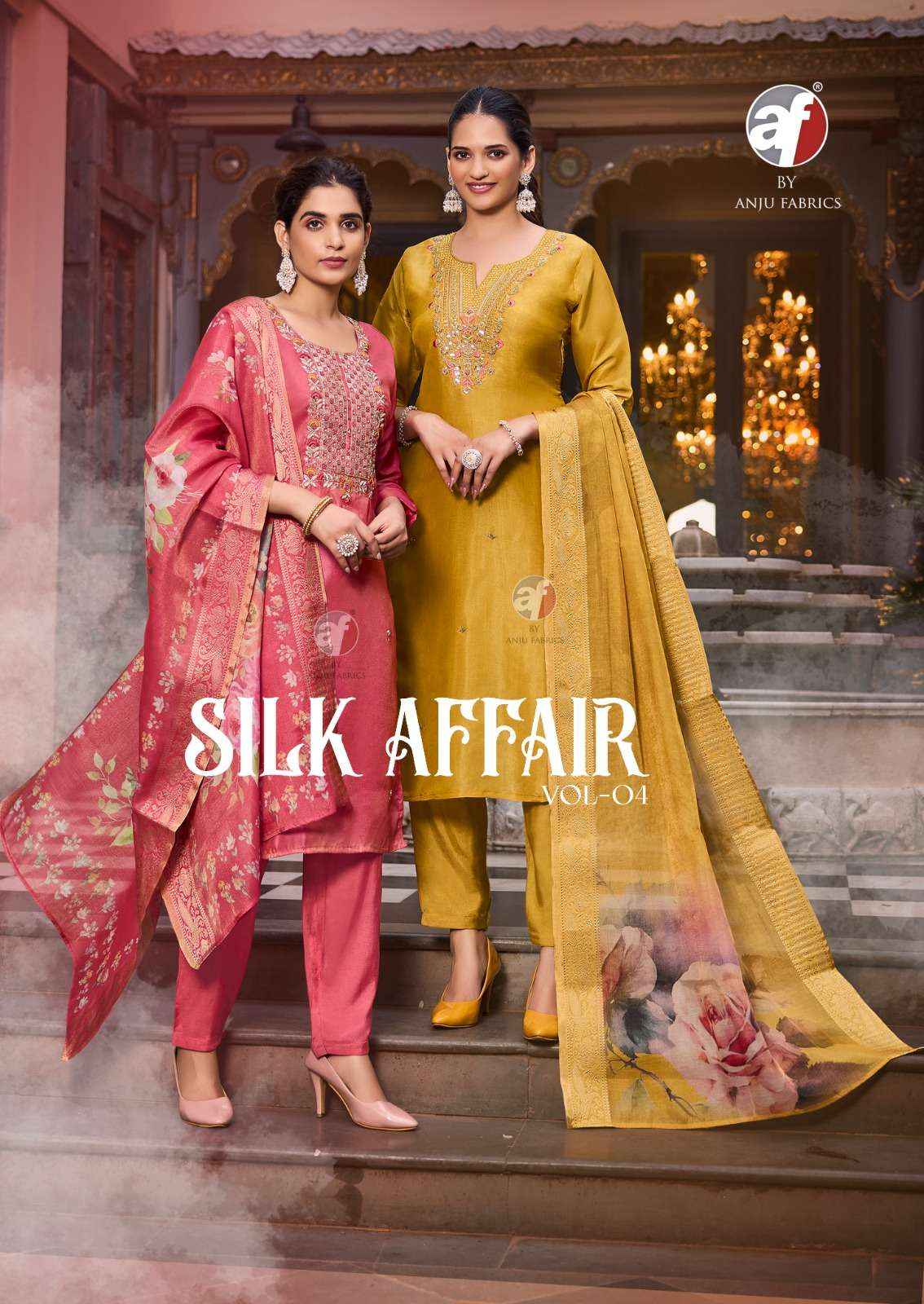 Anju Fabrics Silk Affair Vol-4 Readymade Tissue Dress 6 Pc Catalog