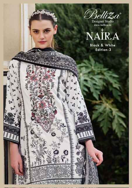 Belliza Naira Black & White Edition 3 Cotton Dress Material 6 pcs Cataloge