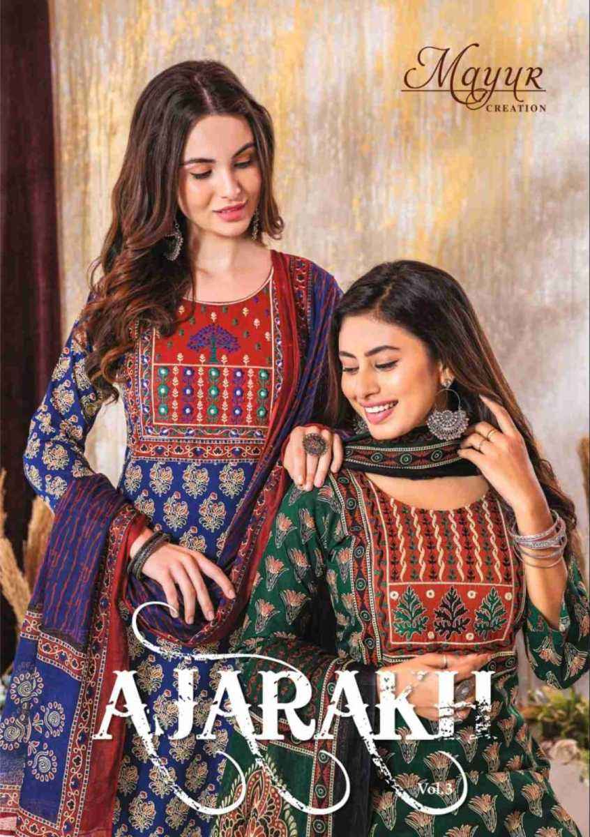 Mayur Creation Ajarakh Vol 3 Readymade Cotton Dress 10 pcs Catalogue