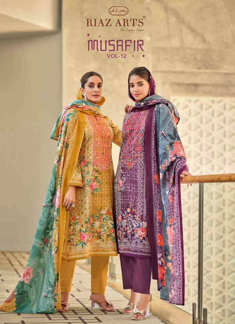 Riaz Arts Musafir Vol 12 Lawn Cotton Dress Material 8 pcs Catalogue