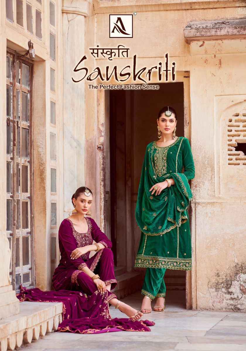 Alok Sanskriti Velvet Embroidery Dress Material 4 pcs Catalogue