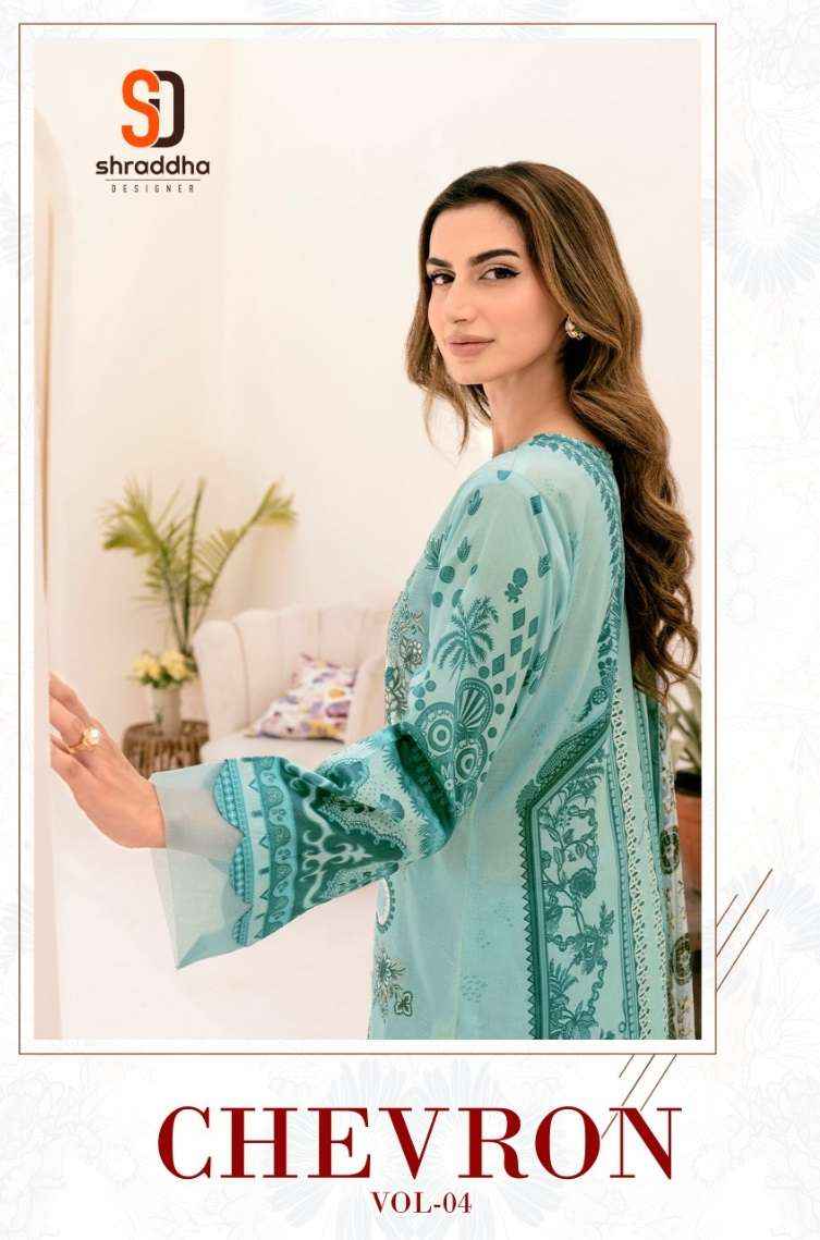 Sharaddha Designer Cheveron Vol 4 Lawn Cotton Dress Material 4 pcs Catalogue