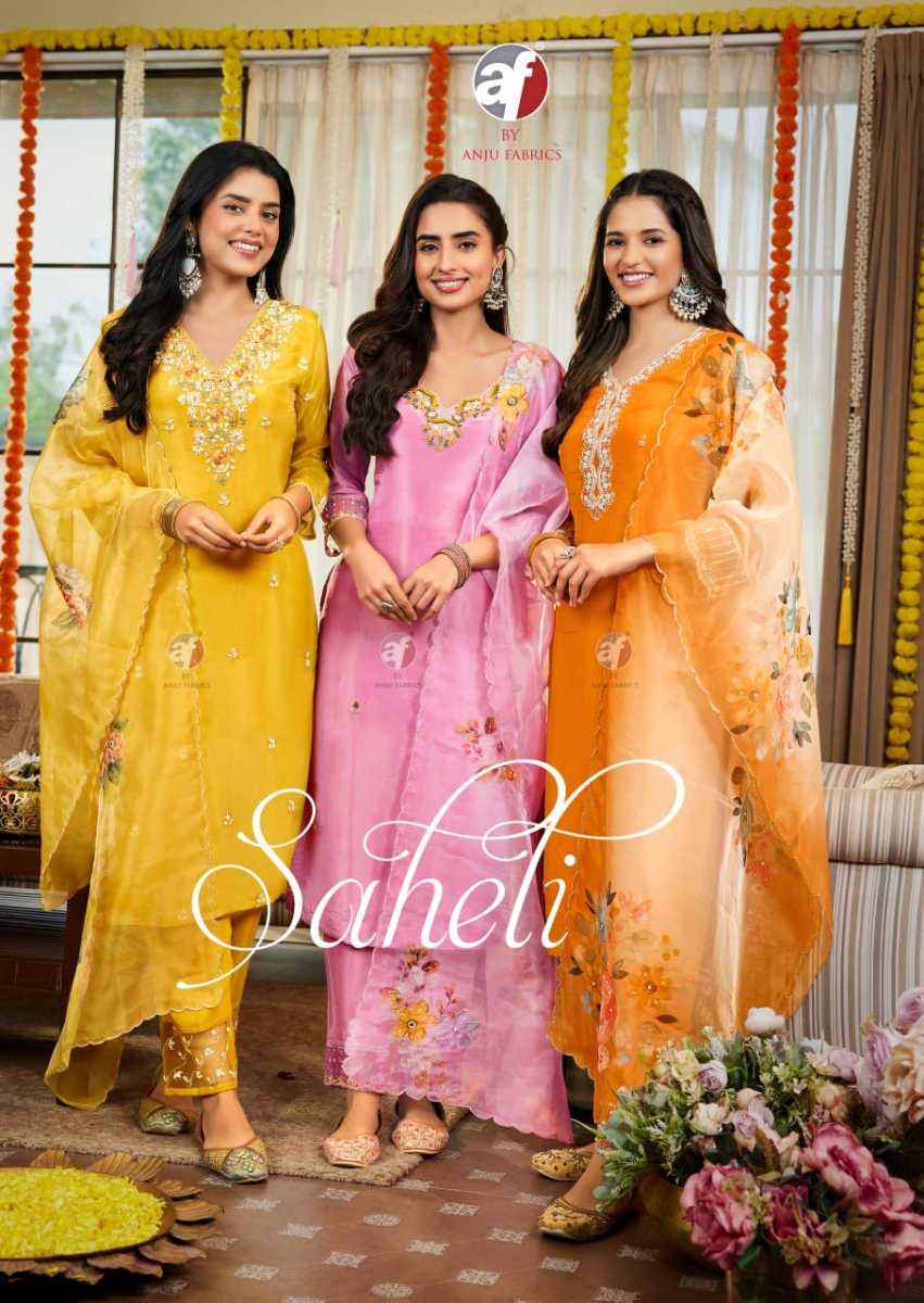 Anju Fabrics Saheli Tissue Shimmer Kurti Combo 6 pcs Catalogue