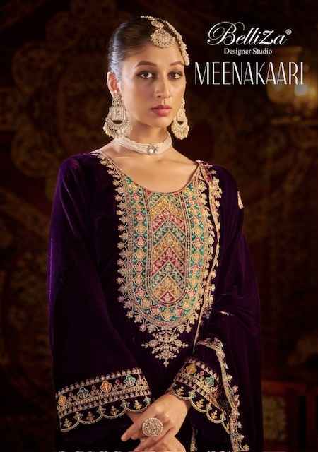 Belliza Meenakaari Velvet Dress Material 4 pcs Catalogue