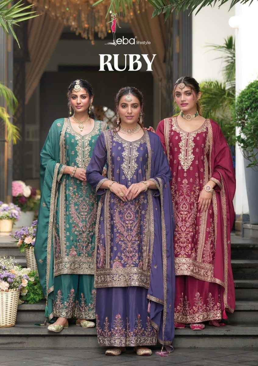 Eba Lifestyle Ruby Heavy Chinon Readymade Suit (3 pcs Catalogue)