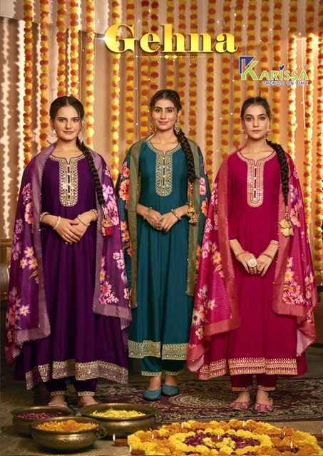 Karissa Gehna Readymade Vichitra Silk Dress 4 pcs Catalogue