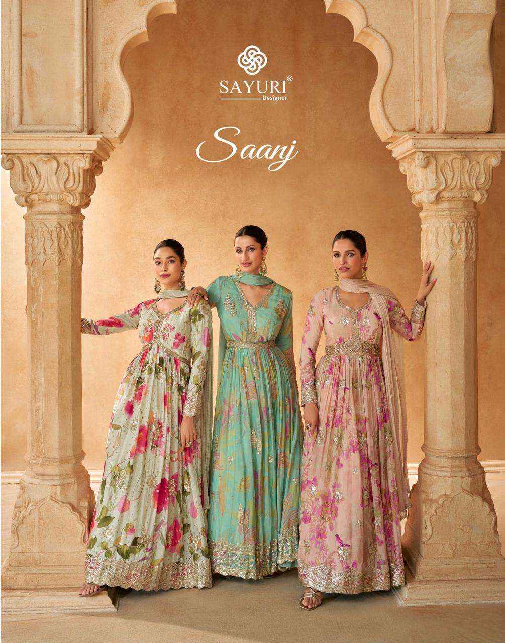 Sayuri Designer Saanj Chinon Silk Gown With Dupatta 3 pcs Catalogue