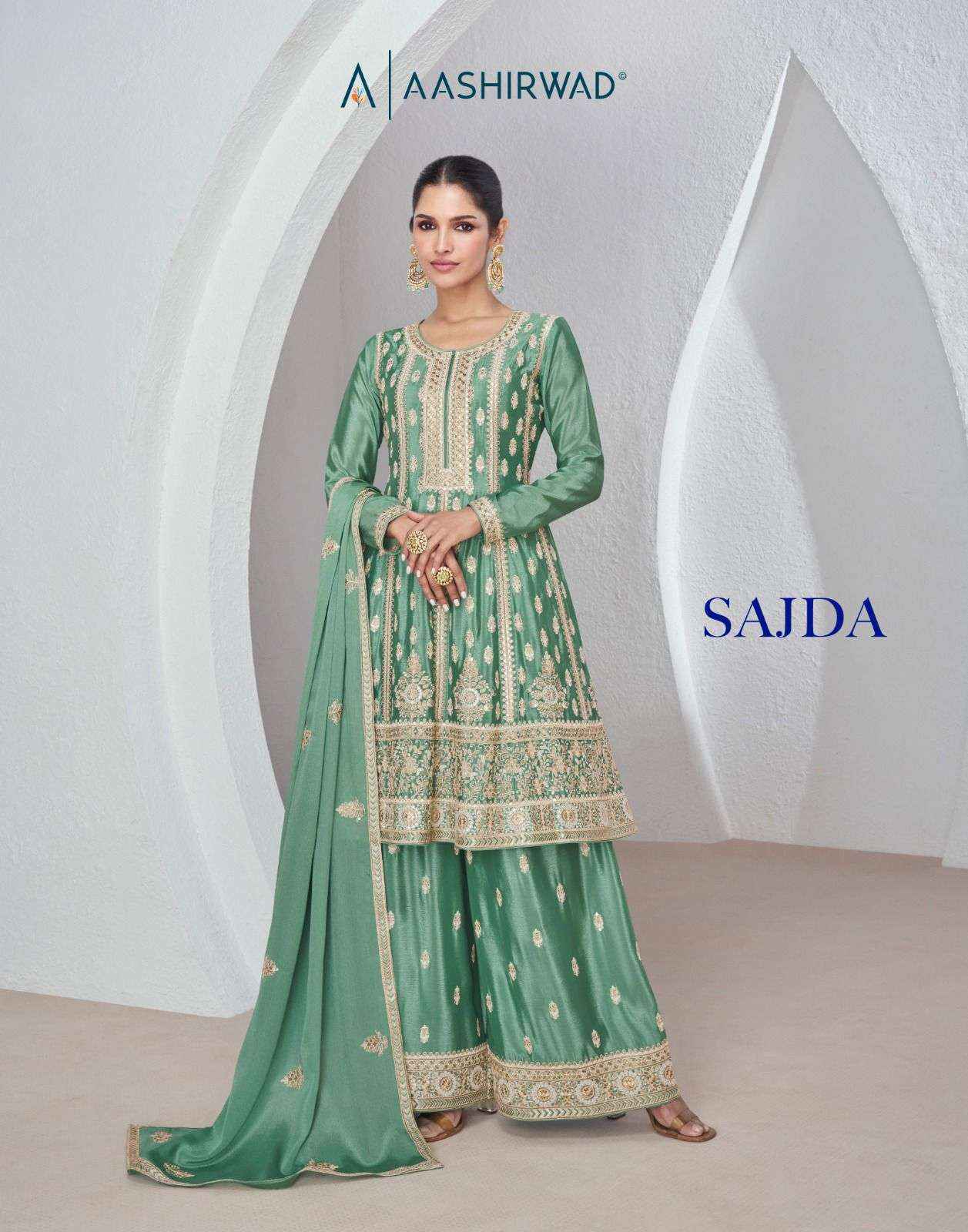 Aashirwad Creation Sajda Readymade Chinon Silk Dress 3 pcs Catalogue