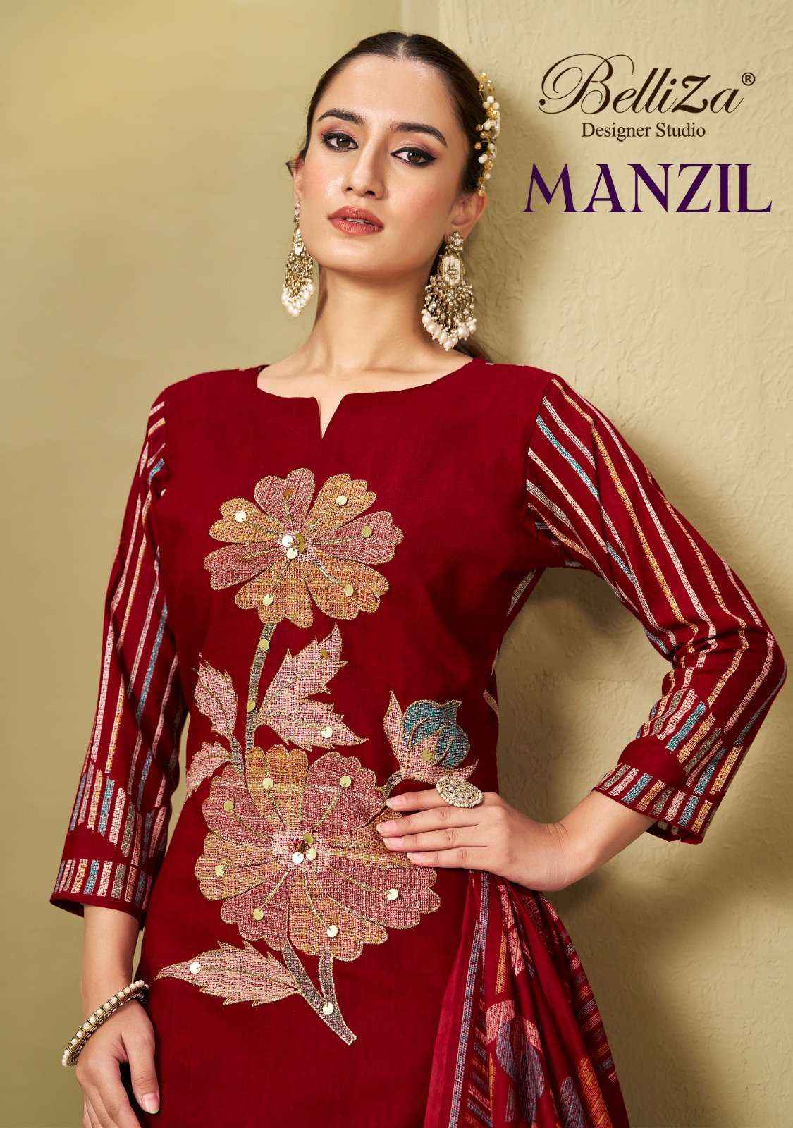 Belliza Manzil Viscouse Dress Material 4 pcs Catalogue