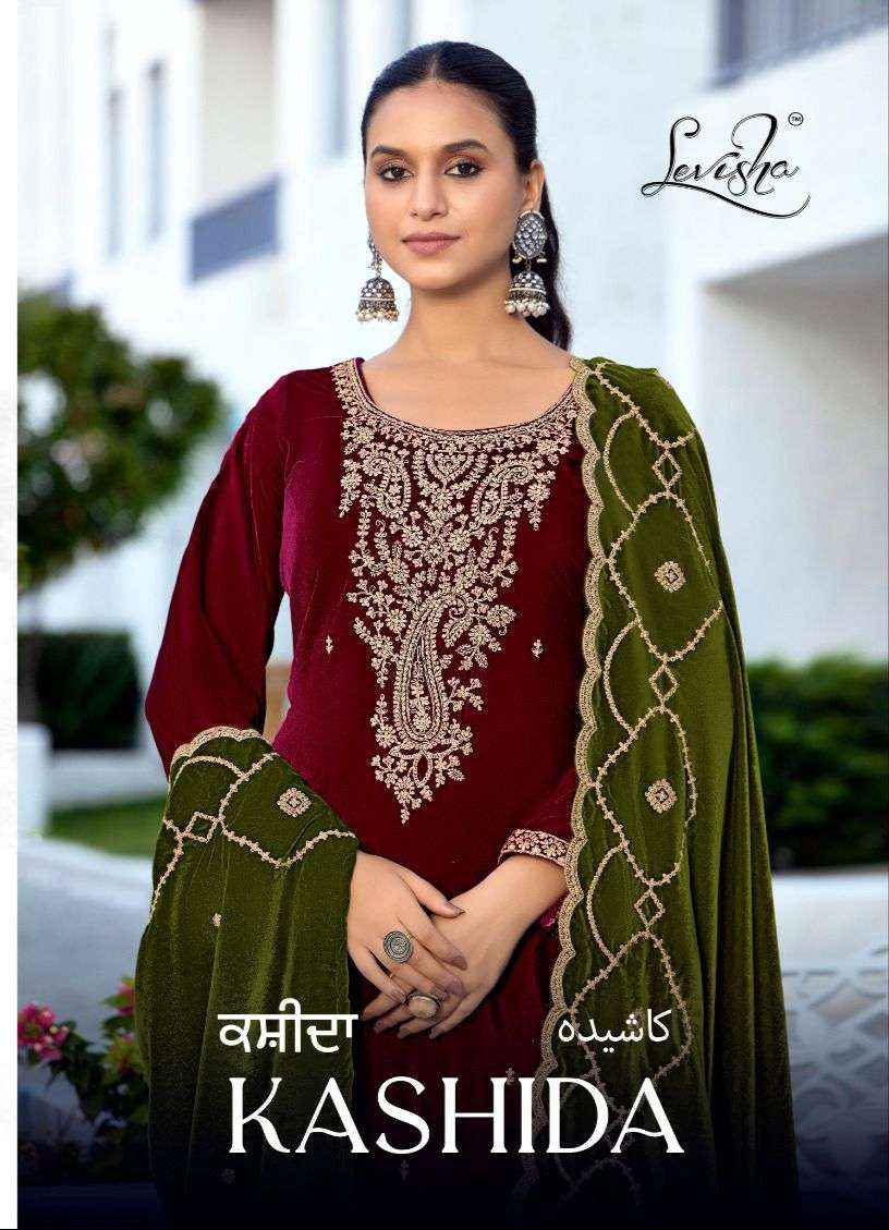 Levisha Kashida Velvet Dress Material 6 pcs Catalogue