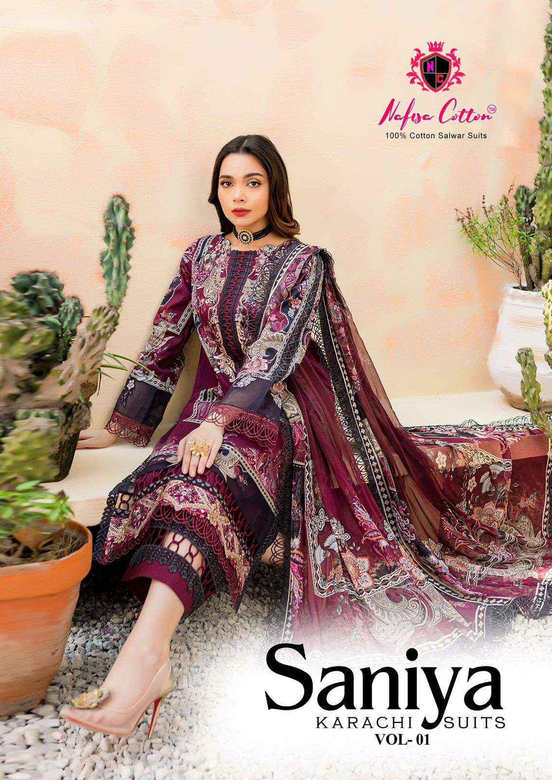 Nafisa Cotton Saniya Karachi Suits Vol 1 Cotton Dress Material 6 pcs Catalogue