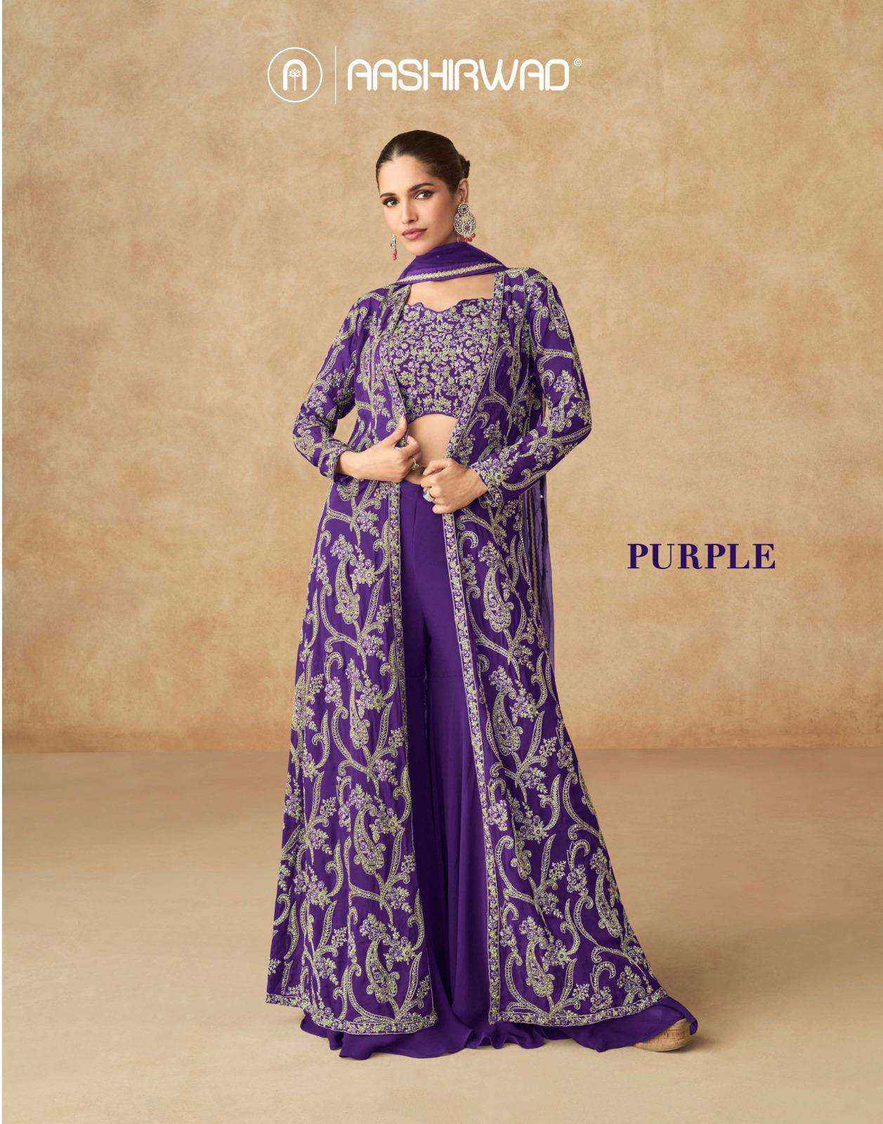 Aashirwad Creation Purple Readymade Georgette Dress 4 pcs Catalogue
