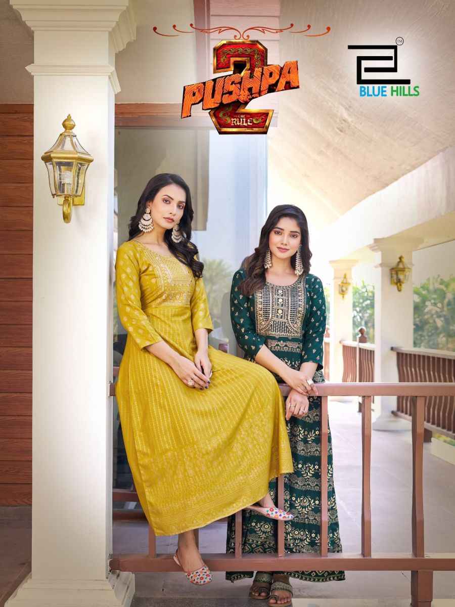 Blue Hills Pushpa 2 Rayon Anarkali Gown 8 pcs Catalogue