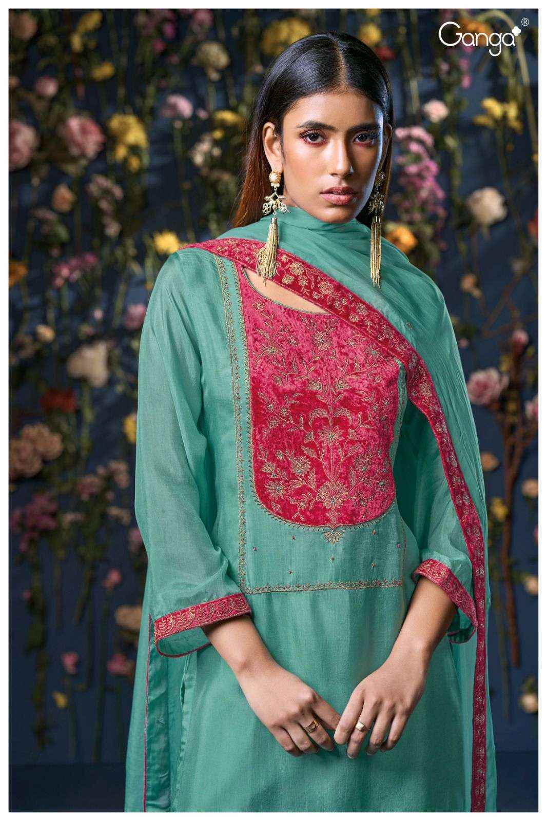 Ganga Pranjal 3096 Bamberg Silk Dress Material 2 pcs Catalogue