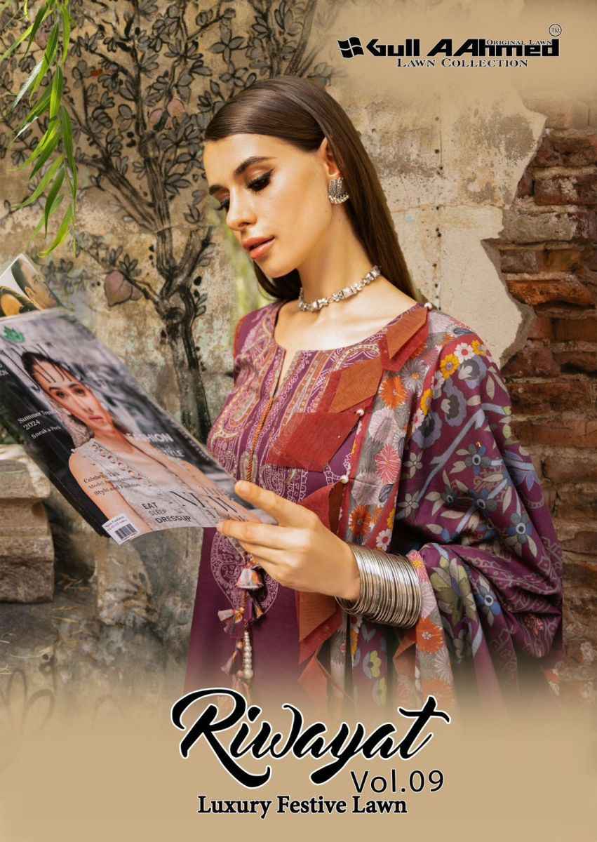 Gull Aahmed Riwayat Vol 9 Lawn Cotton Dress Material 6 pcs Catalogue