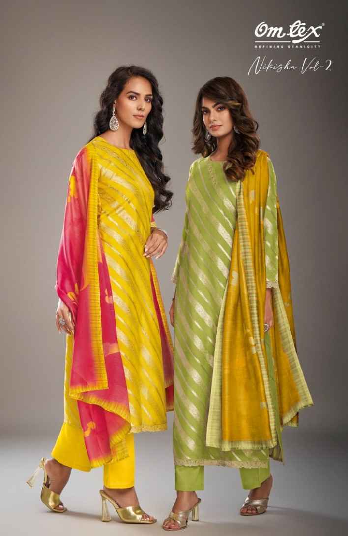 Omtex Nikisha Silk Jacquard Dress Material 3 pcs Catalogue