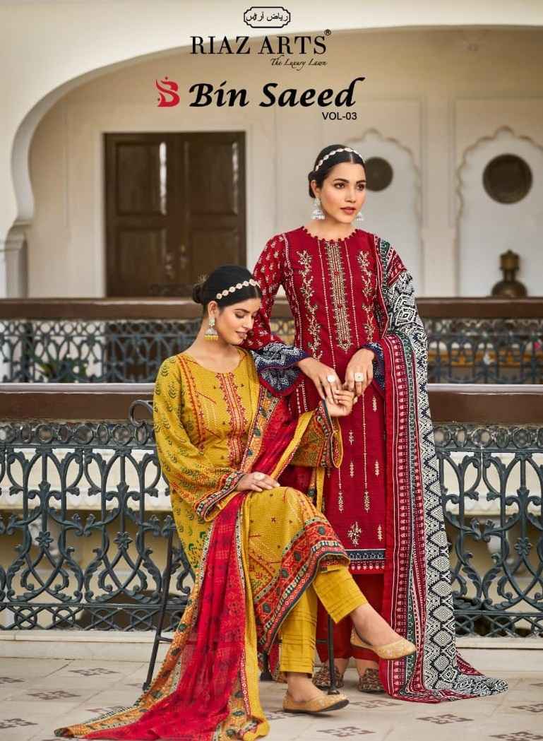 Riaz Arts Bin Saeed Vol 3 Cotton Dress Material 8 pcs Catalogue