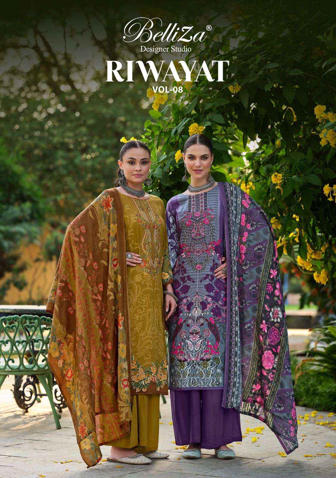 Belliza Riwayat Vol 8 Viscose Rayon Dress Material 8 pcs Catalogue