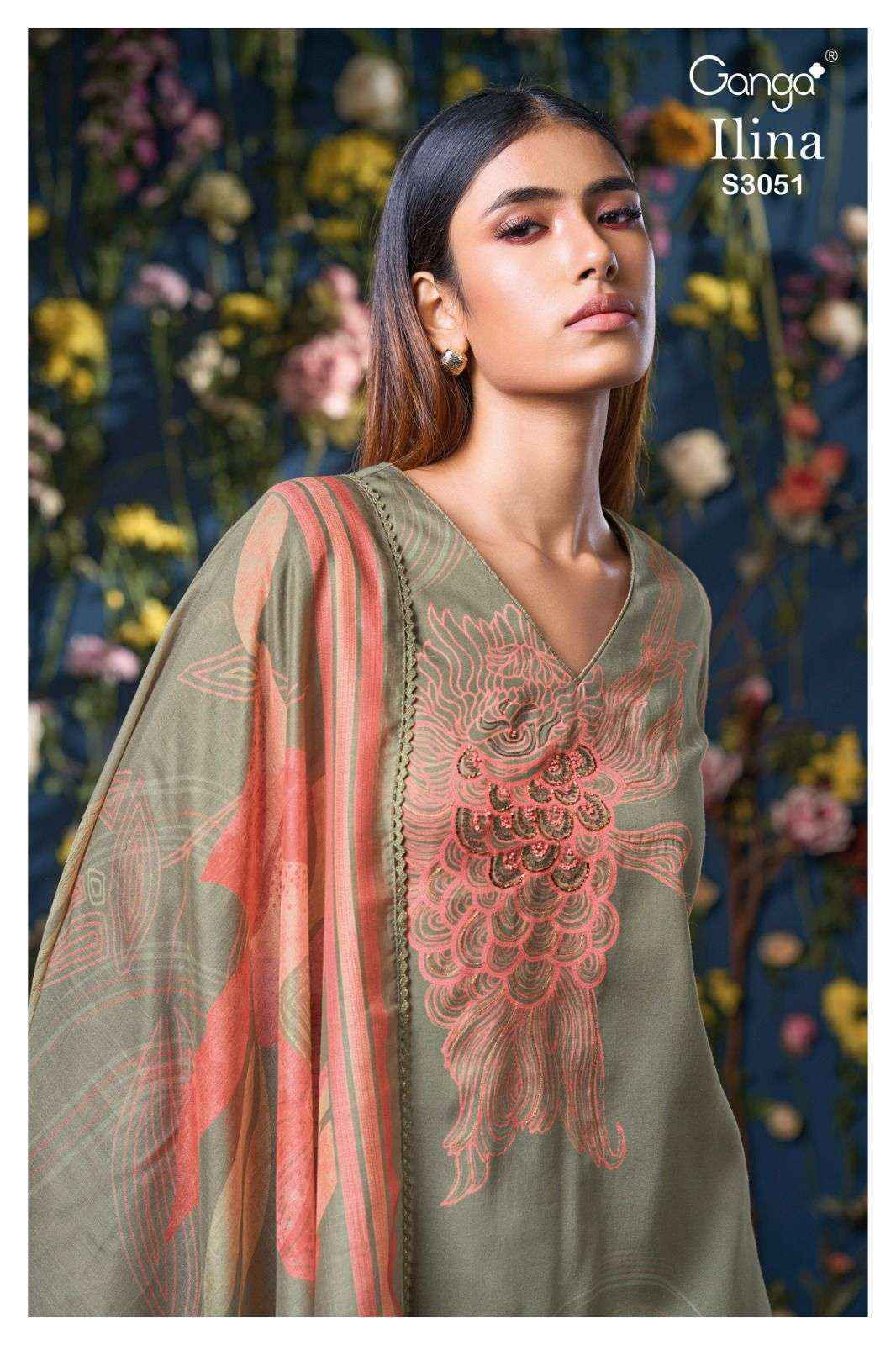 Ganga Lina 3051 Satin Cotton Dress Material 4 pcs Catalogue